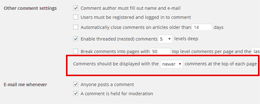 Mostrar comentarios más nuevos en la parte superior en WordPress 