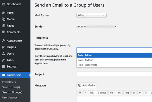 Enviar correo electrónico a roles o grupos de usuarios específicos 
