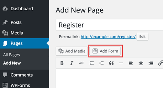 Agregar formulario de registro de usuario a una página en WordPress 